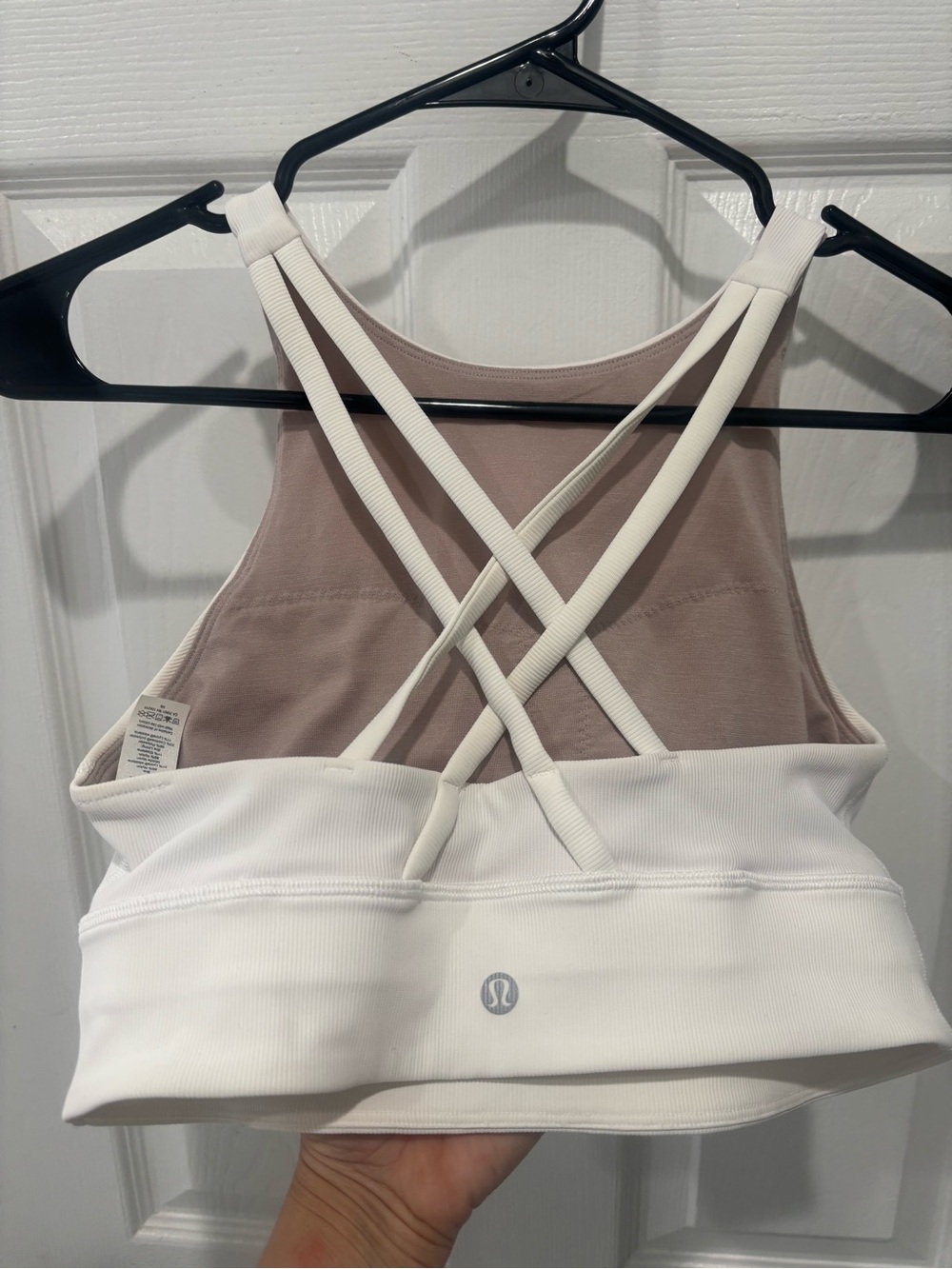 lululemon White Ribbed Sports Bra with Taupe Lining
